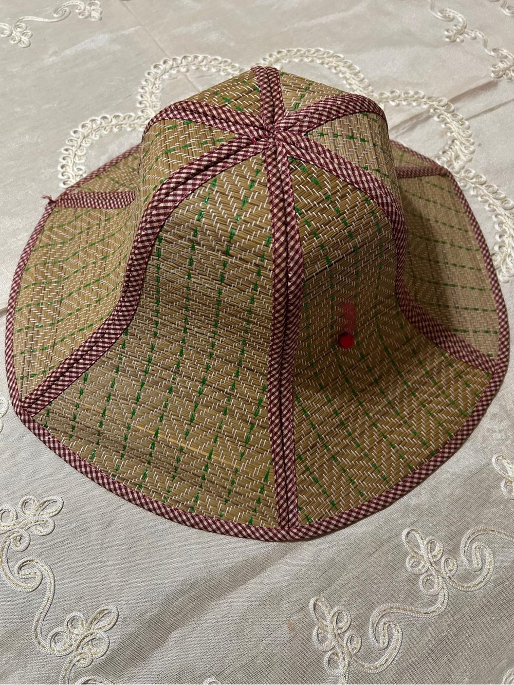 Wide-Brim Straw Sun Hat with Red Trim